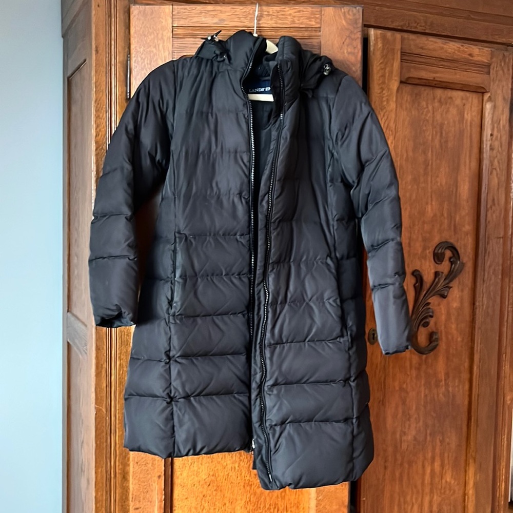 Lands End black long down filled puffer jacket